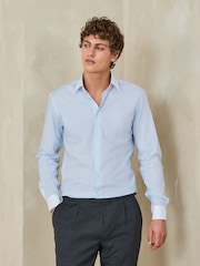 Blue/White Slim Fit Cotton Stretch Long Sleeve Formal Shirt - Image 1 of 7