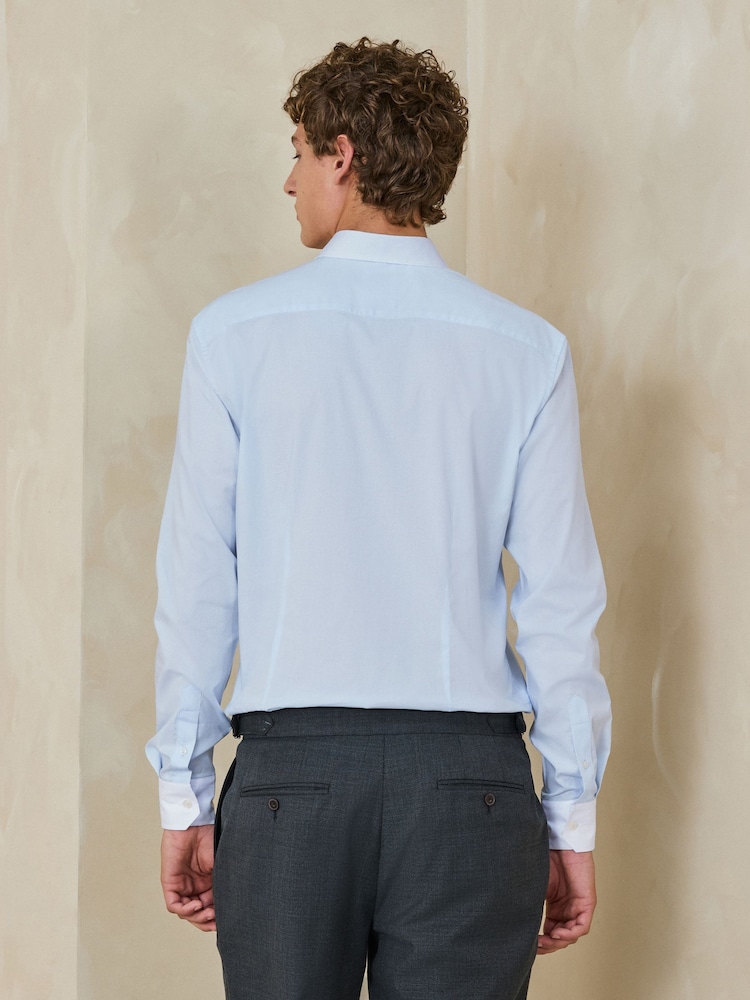 Blue/White Slim Fit Cotton Stretch Long Sleeve Formal Shirt - Image 2 of 7
