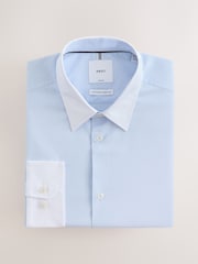 Blue/White Slim Fit Cotton Stretch Long Sleeve Formal Shirt - Image 5 of 7