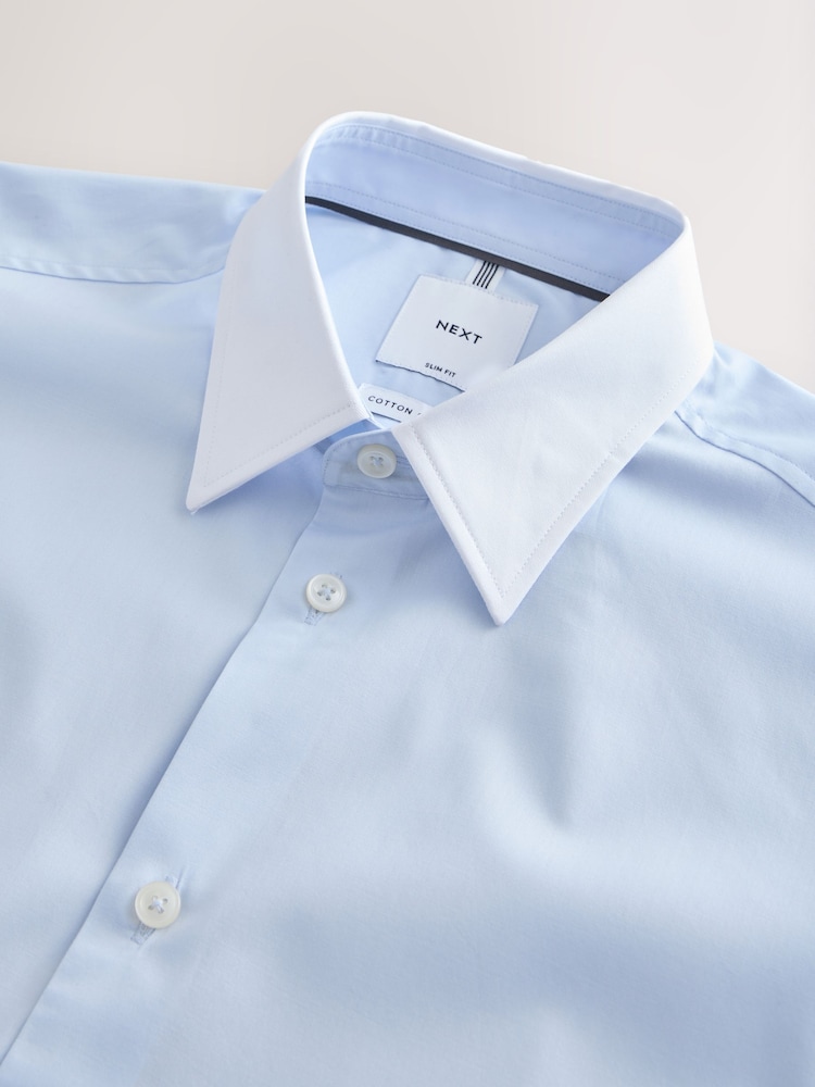 Blue/White Slim Fit Cotton Stretch Long Sleeve Formal Shirt - Image 7 of 7