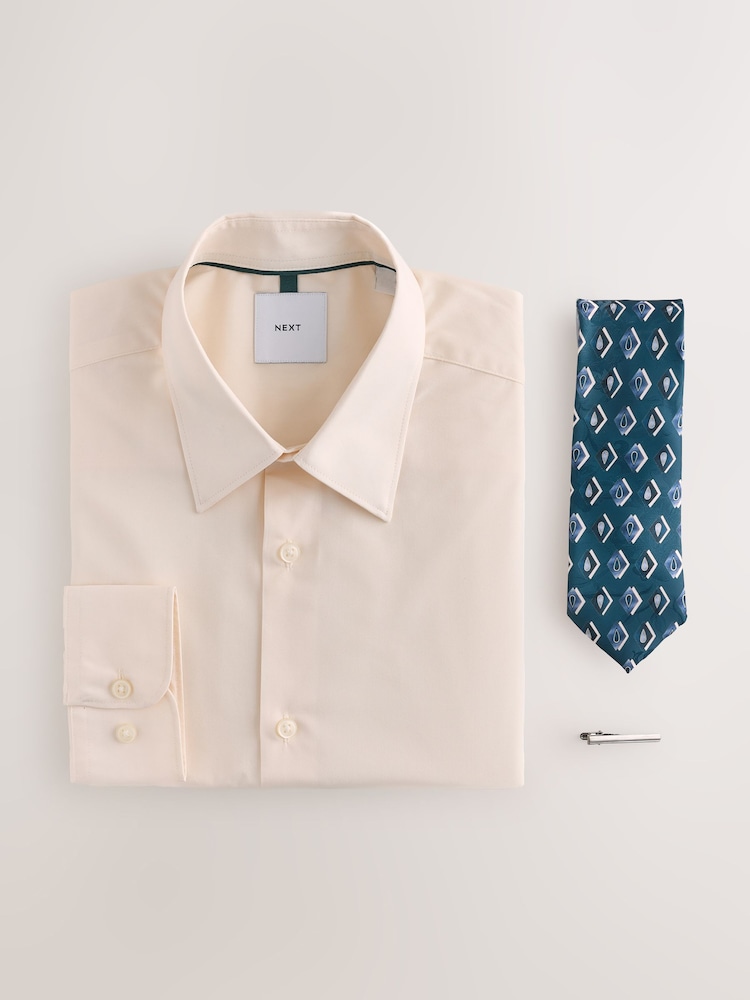 Ecru White/Green Regular Fit Shirt, Tie and Cufflink Occasion Set - Image 1 of 3