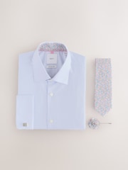 Blue Cotton Rich Shirt, Tie, Cufflink and Lapel Pin Occassion Set - Image 1 of 4