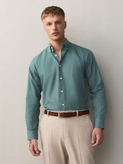White/Green Slim Fit Easy Care Long Sleeve Single Cuff Smart Shirts 2 Pack - Image 2 of 13