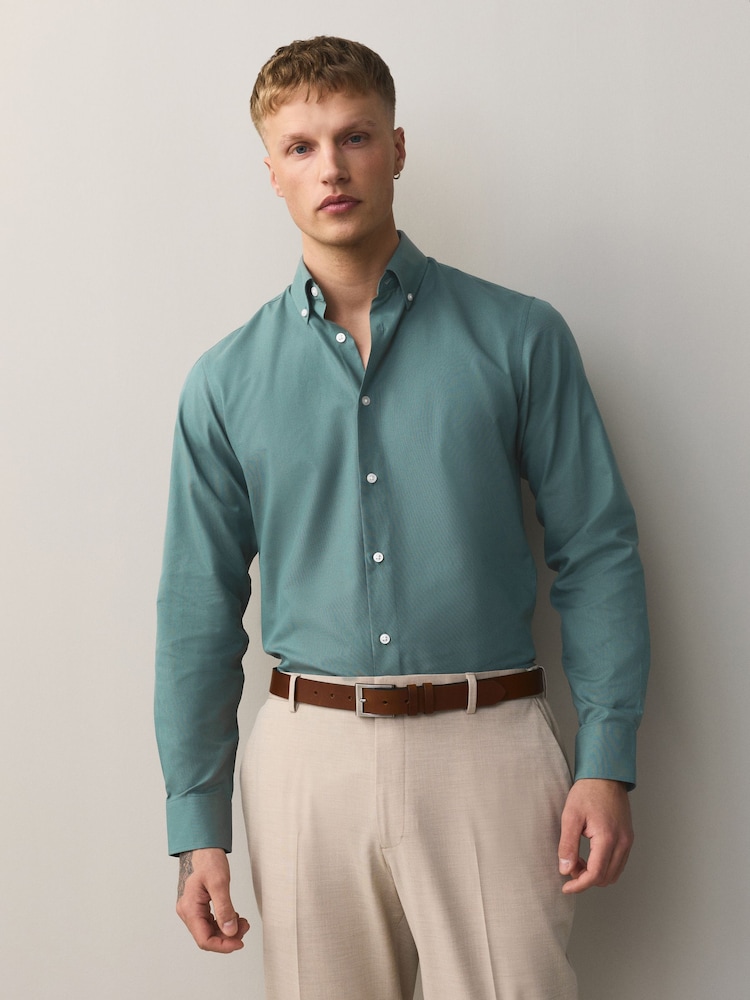 White/Green Slim Fit Easy Care Long Sleeve Single Cuff Smart Shirts 2 Pack - Image 2 of 13