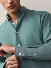 White/Green Slim Fit Easy Care Long Sleeve Single Cuff Smart Shirts 2 Pack - Image 7 of 13