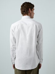 White Slim Fit Cotton/Linen Blend Formal Shirt and Brown Knitted Tie Set - Image 5 of 9
