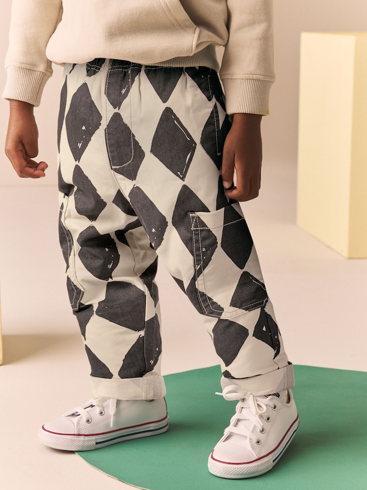 Black/Ecru Harlequin Side Pocket 100% Cotton Pull On Trousers (3mths-7yrs) - Image 1 of 1