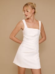 White Six Stories Button Down Square Neck Satin Mini Dress - Image 2 of 7