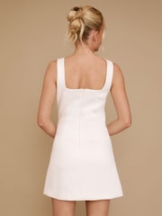 White Six Stories Button Down Square Neck Satin Mini Dress - Image 4 of 7