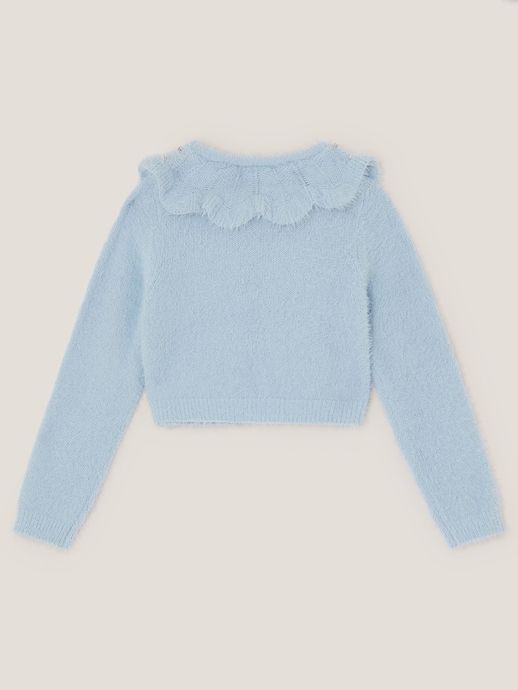 Monsoon Blue Embellished Collar Fuzzy Cardigan - Image 2 of 3 Monsoon Blue Embellished Collar Fuzzy Cardigan - Image 2 of 3