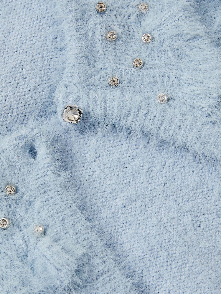 Monsoon Blue Embellished Collar Fuzzy Cardigan - Image 3 of 3 Monsoon Blue Embellished Collar Fuzzy Cardigan - Image 3 of 3