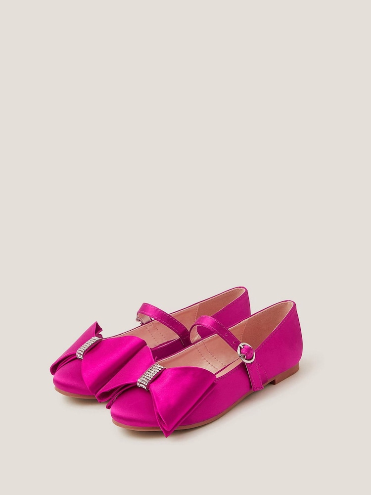 Monsoon Pink Bow Satin Ballet Flats - Image 1 of 3 Monsoon Pink Bow Satin Ballet Flats - Image 1 of 3