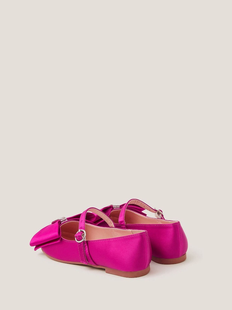 Monsoon Pink Bow Satin Ballet Flats - Image 2 of 3