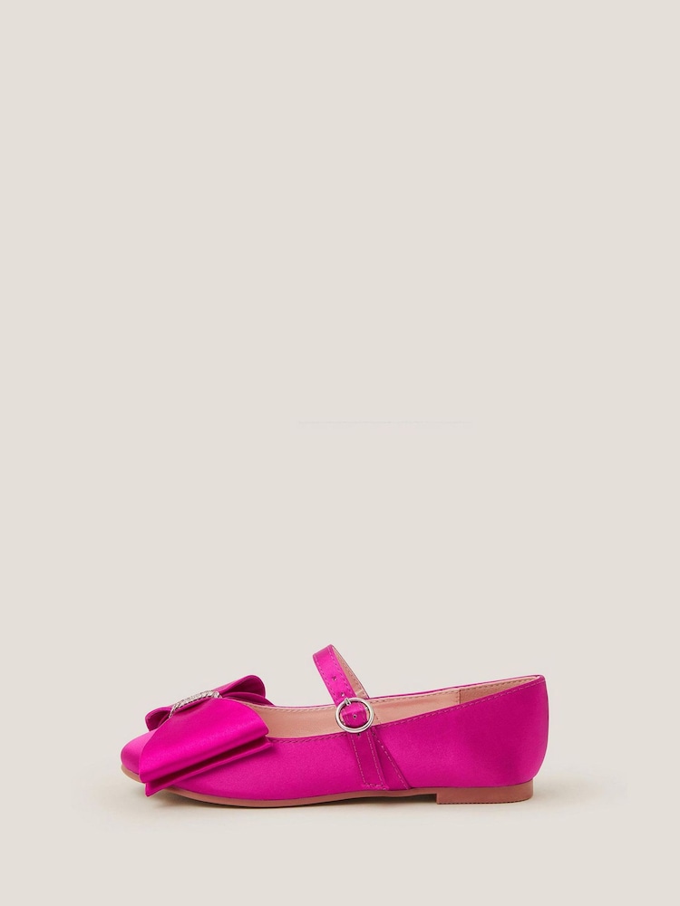 Monsoon Pink Bow Satin Ballet Flats - Image 3 of 3