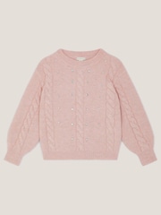 Monsoon Pink Rhinestone Cable Knit Jumper - Image 1 of 3