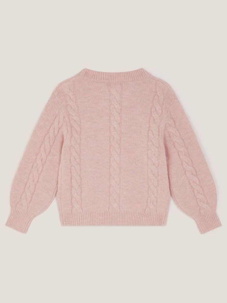 Monsoon Pink Rhinestone Cable Knit Jumper - Image 2 of 3
