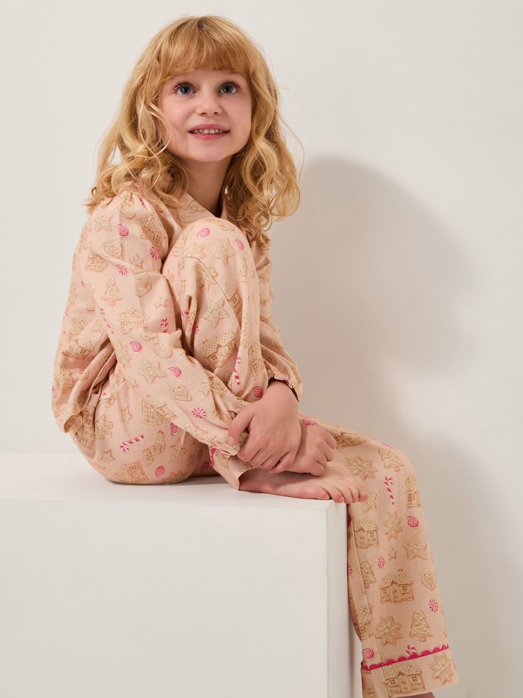 Monsoon Pink Gingerbread Print Long Christmas Pyjamas Set - Image 1 of 5 Monsoon Pink Gingerbread Print Long Christmas Pyjamas Set - Image 1 of 5