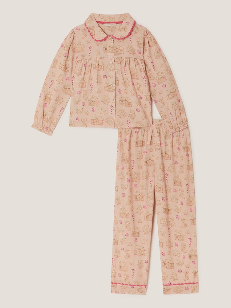 Monsoon Pink Gingerbread Print Long Christmas Pyjamas Set - Image 2 of 5 Monsoon Pink Gingerbread Print Long Christmas Pyjamas Set - Image 2 of 5