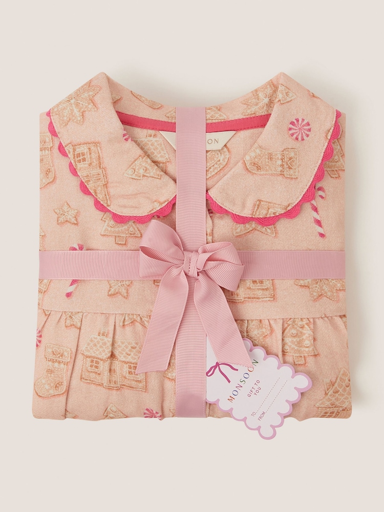Monsoon Pink Gingerbread Print Long Christmas Pyjamas Set - Image 5 of 5