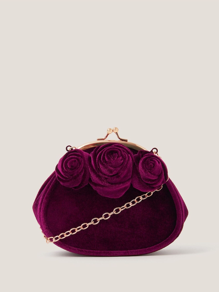 Monsoon Red Rose Velvet Clip Frame Bag - Image 1 of 3