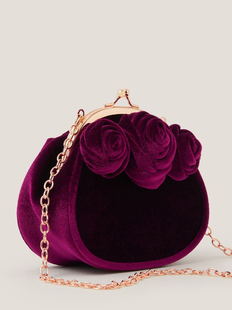 Monsoon Red Rose Velvet Clip Frame Bag - Image 3 of 3 Monsoon Red Rose Velvet Clip Frame Bag - Image 3 of 3