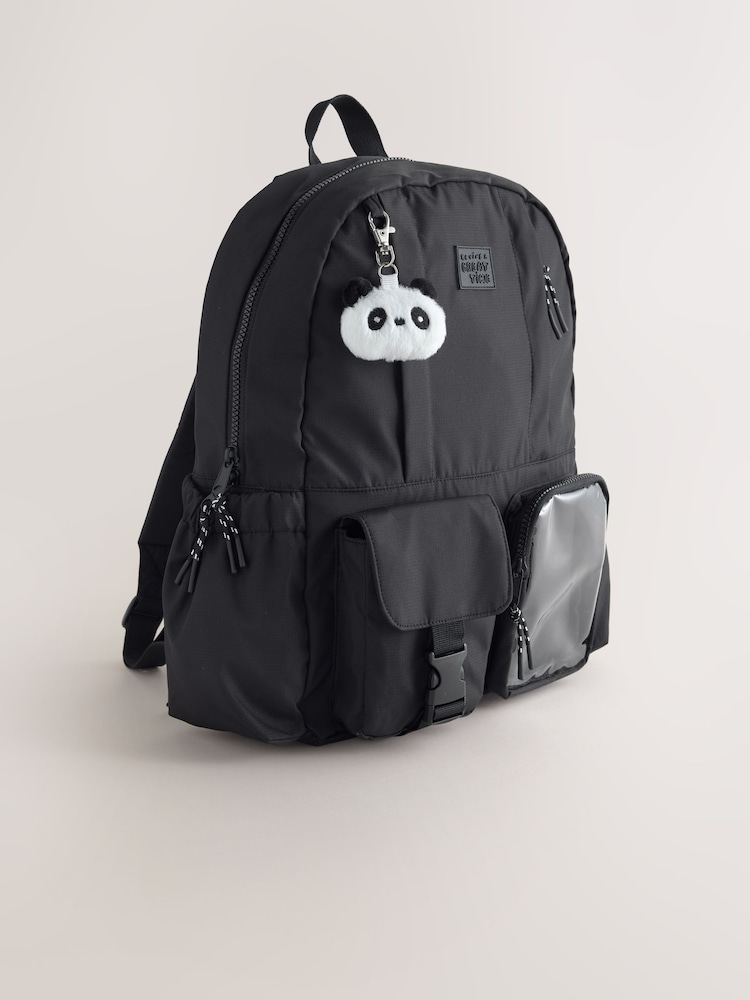 Black Polka Dot Panda Keyring Pocket Backpack - Image 1 of 6