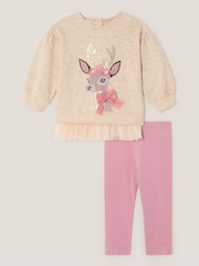 Monsoon Cream Baby Deer Sweatshirt & Leggings Set - Image 1 of 3