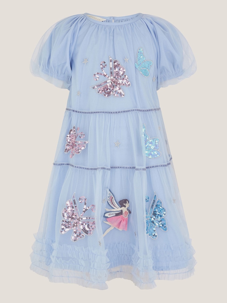 Monsoon Blue Butterfly Fairy Puff Sleeve Party Dress - Image 1 of 3