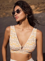 Mint Velvet Yellow Paisley Whipstitch High Apex Triangle Bikini Top - Image 1 of 5