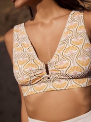 Mint Velvet Yellow Paisley Whipstitch High Apex Triangle Bikini Top - Image 3 of 5