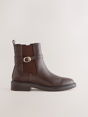Chocolate Brown Extra Wide Fit Buckled Chelsea Boots - Image 1 of 6