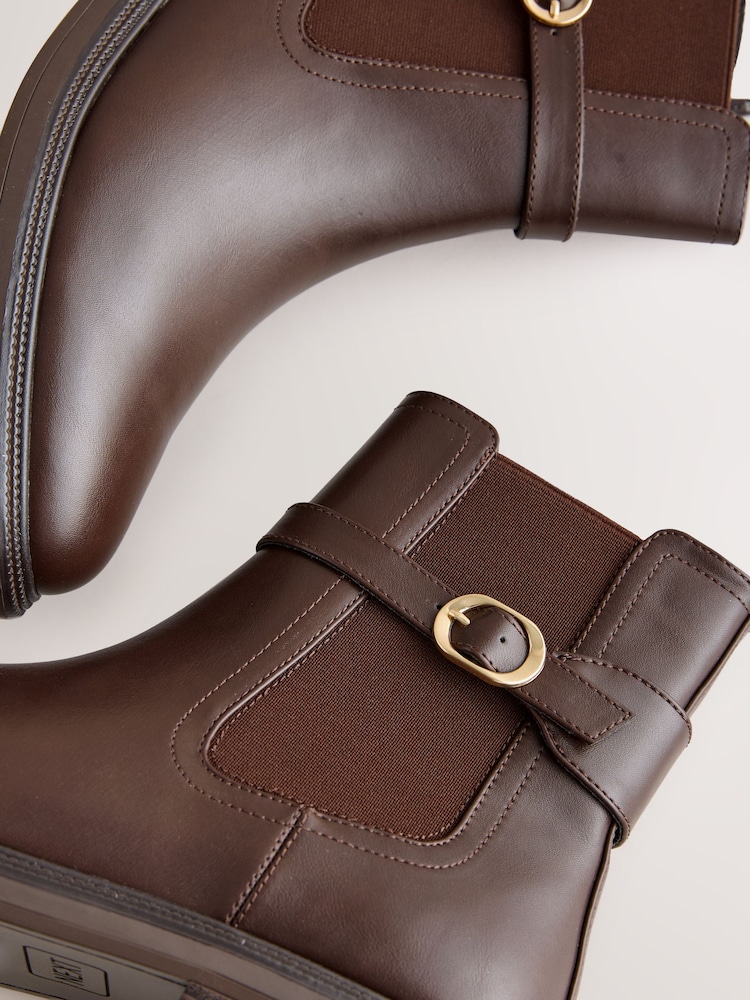 Chocolate Brown Extra Wide Fit Buckled Chelsea Boots - Image 11 of 11 Chocolate Brown Extra Wide Fit Buckled Chelsea Boots - Image 11 of 11