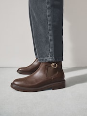 Chocolate Brown Extra Wide Fit Buckled Chelsea Boots - Image 2 of 6