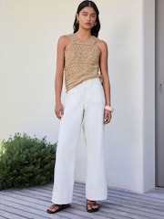 ベージュ - パッチポケット ワイドレッグジーンズ - 画像 1 / 9