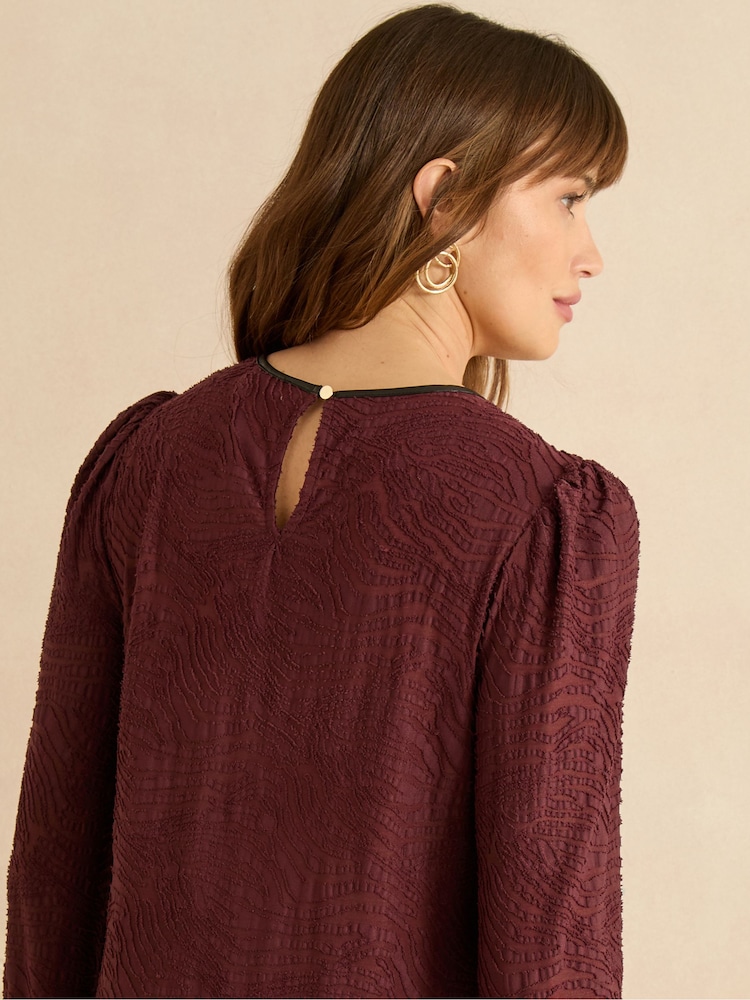 Love & Roses Berry Red Textured Long Sleeve Top - Image 2 of 4