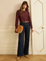 Love & Roses Berry Red Textured Long Sleeve Top - Image 3 of 4