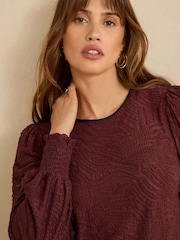 Love & Roses Berry Red Textured Long Sleeve Top - Image 4 of 4