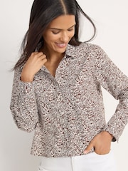 Lands' End Brown No Iron Cropped Long Sleeve Shirt - Image 1 of 3