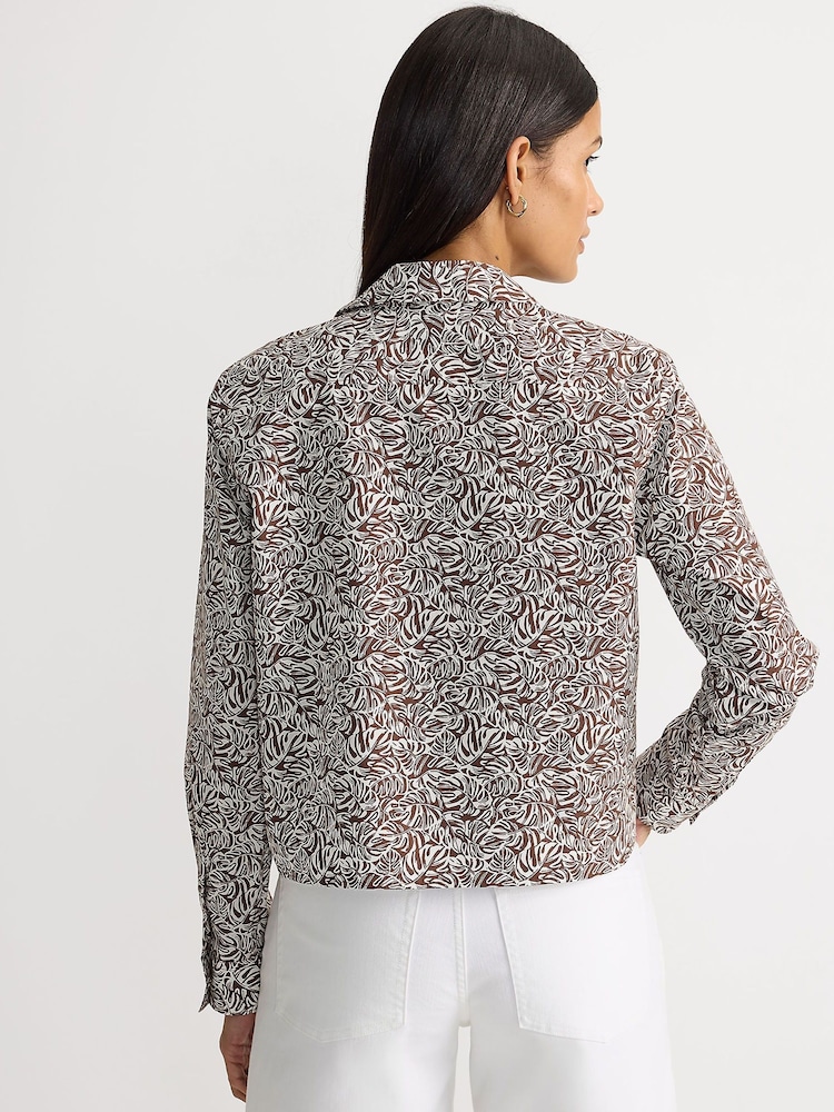 Lands' End Brown No Iron Cropped Long Sleeve Shirt - Image 2 of 3