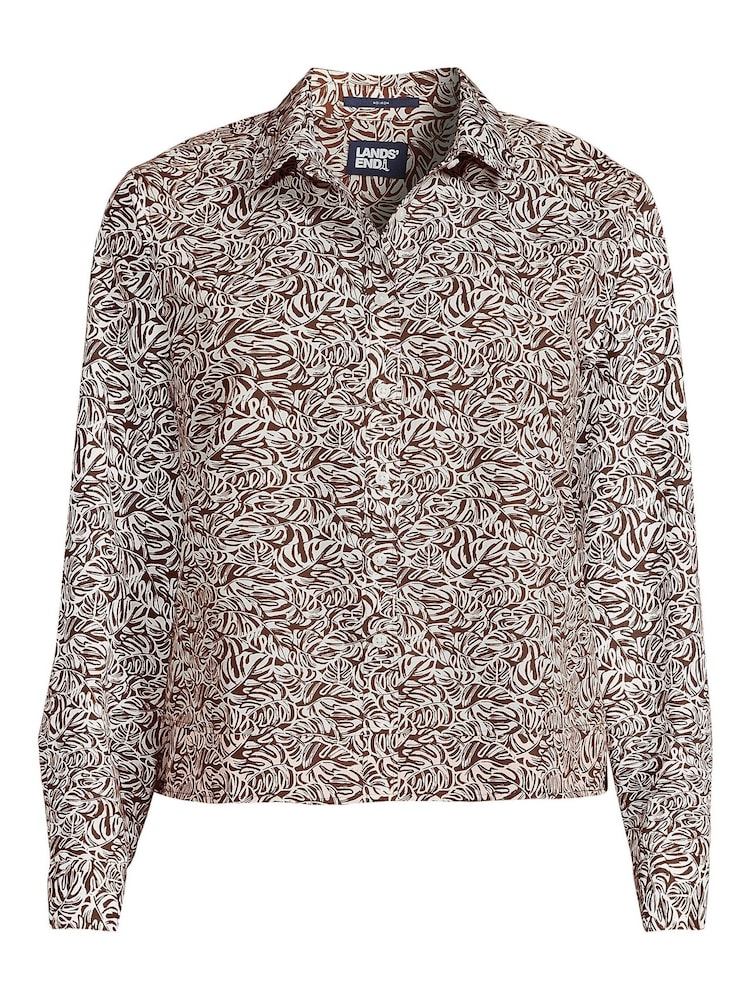 Lands' End Brown No Iron Cropped Long Sleeve Shirt - Image 3 of 3 Lands' End Brown No Iron Cropped Long Sleeve Shirt - Image 3 of 3