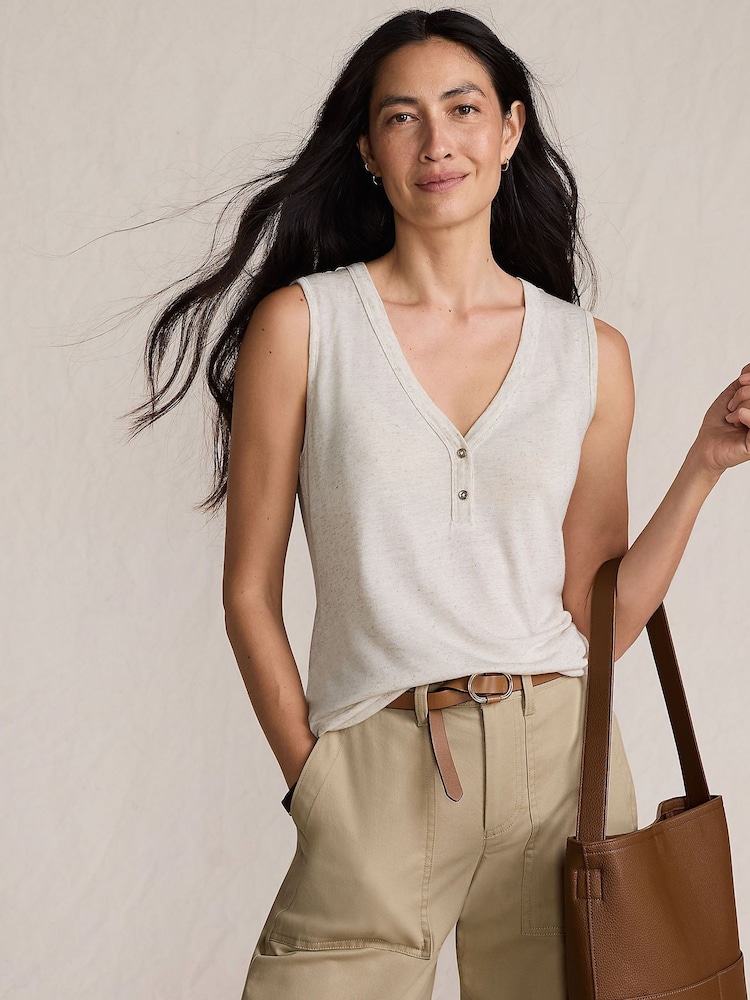 Lands' End Natural Linen Blend Button Tank - Image 1 of 4