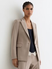 Reiss Stone Neutral Gabi Tailored Single Breasted Suit Blazer - Image 4 of 8
