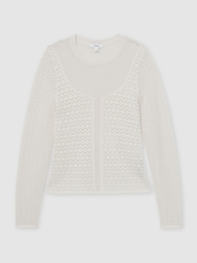 Reiss Ivory Bella Pointelle-Knit Long-Sleeve Top - Image 2 of 6