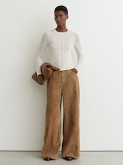 Reiss Ivory Bella Pointelle-Knit Long-Sleeve Top - Image 3 of 6