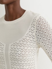 Reiss Ivory Bella Pointelle-Knit Long-Sleeve Top - Image 4 of 6