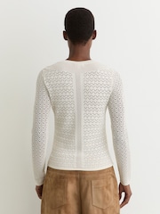 Reiss Ivory Bella Pointelle-Knit Long-Sleeve Top - Image 5 of 6