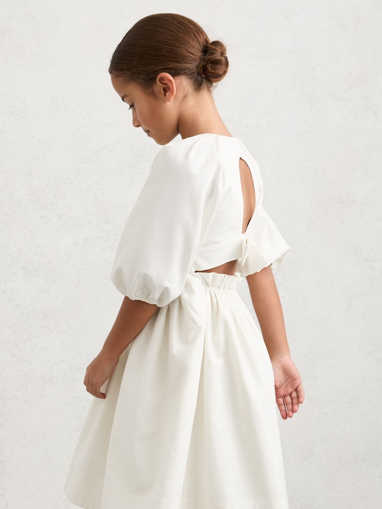 reiss white midi dress Reiss Petite Linen-Cotton Cut-Out Midi Dress in Ivory