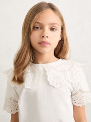 Reiss Ivory Alessia Cotton Broderie Anglaise Collared Top - Image 1 of 4