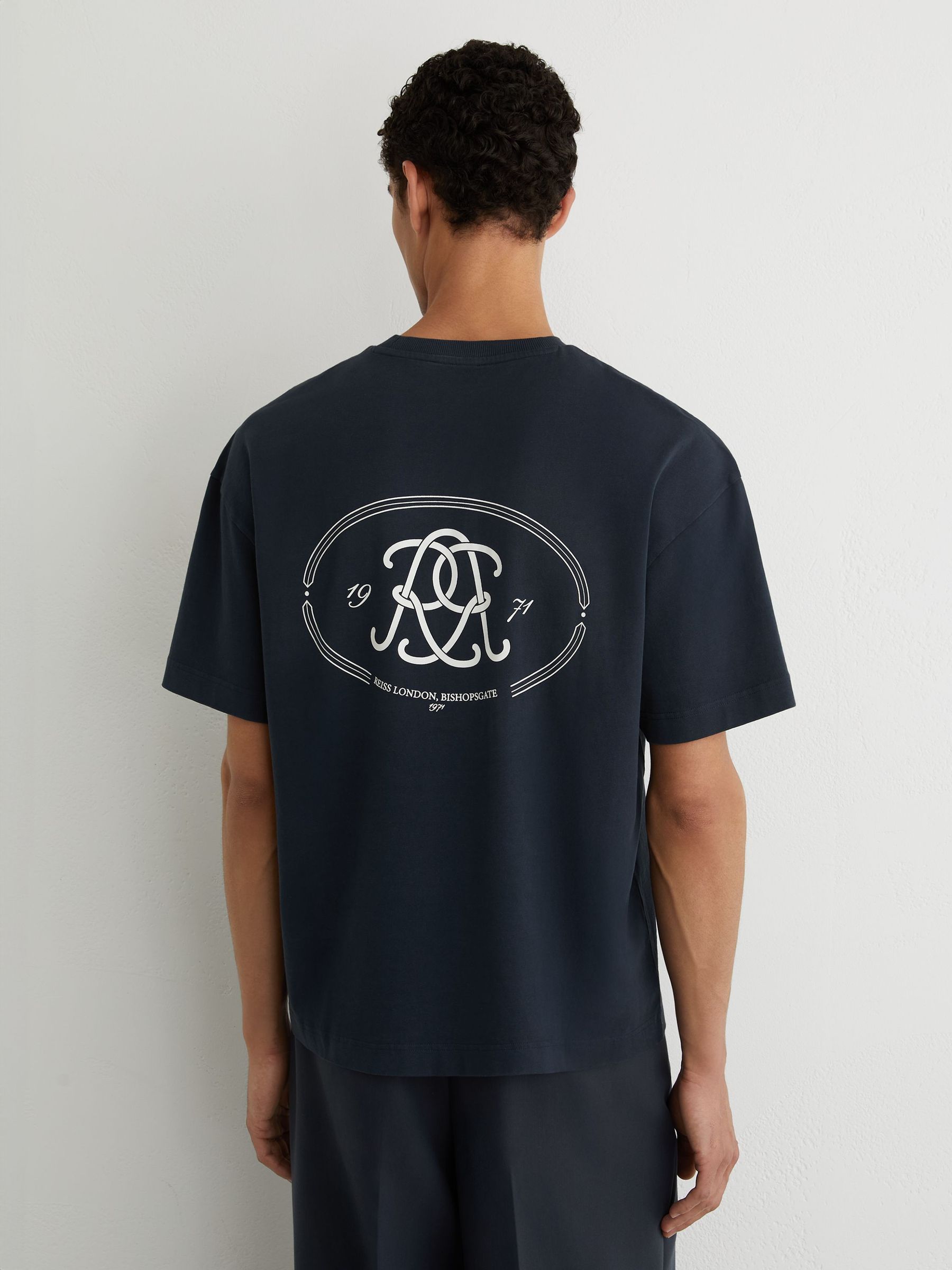 Buy Reiss Washed Navy Clement Monogram-Print Pigment-Dyed Relaxed