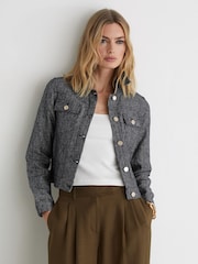 Reiss Navy Bree Linen-Cotton Woven Trucker Jacket - Image 3 of 7